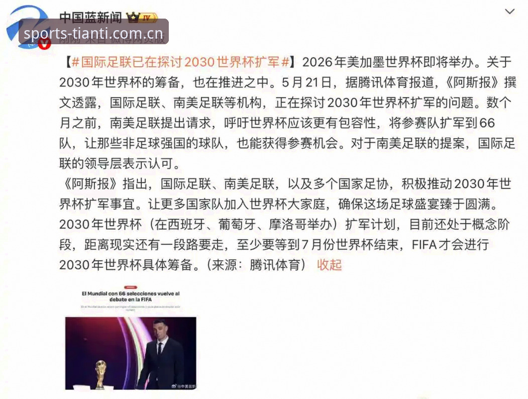 2030世界杯扩军至66队？中国男足迎最佳机遇详解